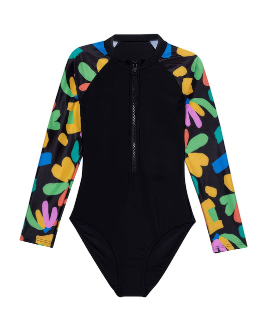 Front View Of Gottex Kids Spice Long Sleeve Zip Up Rash Guard One Piece Swimsuit | GOTTEX KIDS SPICE