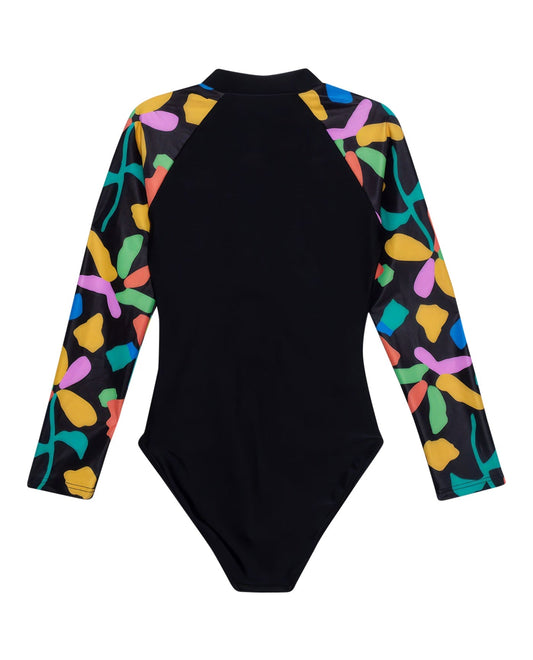 Back View Of Gottex Kids Spice Long Sleeve Zip Up Rash Guard One Piece Swimsuit | GOTTEX KIDS SPICE