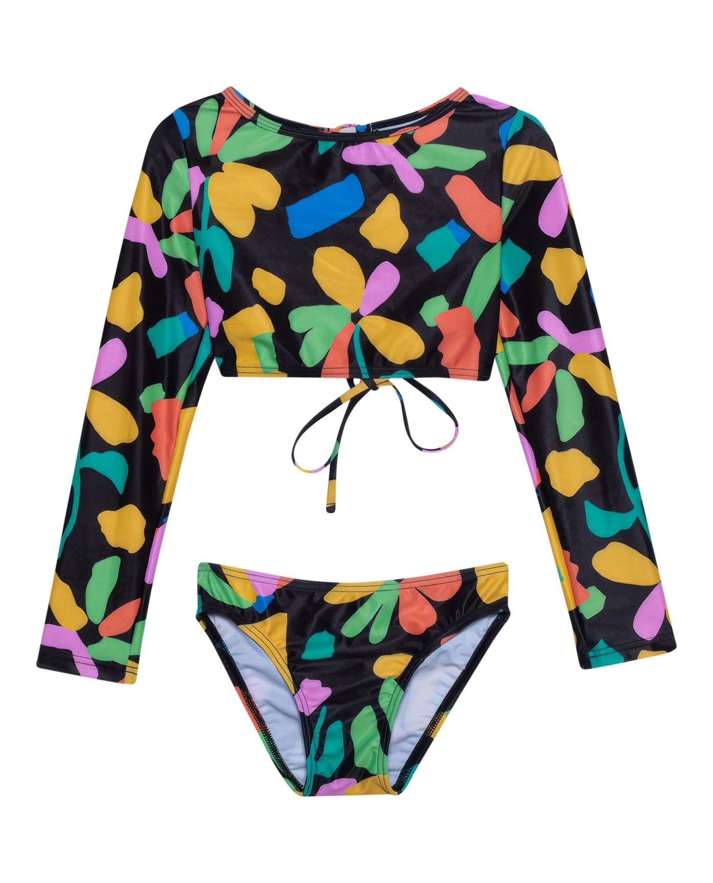 Front View Of Gottex Kids Spice Long Sleeve Cropped Rash Guard Top And Bikini Bottom | GOTTEX KIDS SPICE