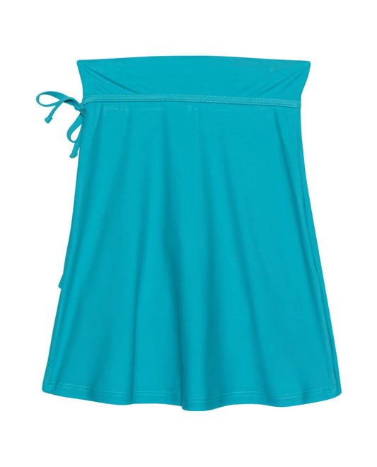 Back View Of Gottex Kids Solid Midi Skirt Cover Up With Built In Pant | GOTTEX KIDS TURQUOISE
