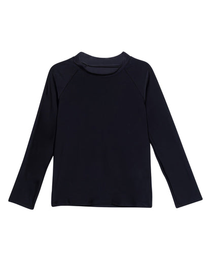 Front View Of Gottex Kids Solid Long Sleeve Zip Up Rash Guard Tankini Top | GOTTEX KIDS BLACK