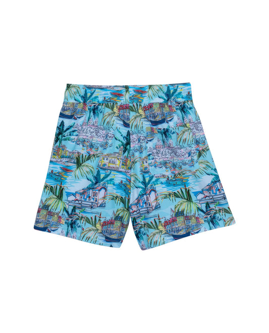 Back View Of Gottex Kids Graphic Swim Trunks | GOTTEX KIDS GRAPHIC TURQUOISE SCENE