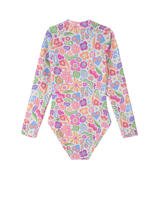 Back View Of Under the Sea Long Sleeve Zip Front One Piece | sea-multi