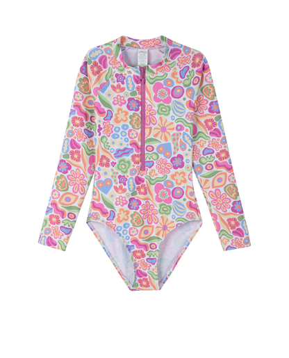 Front View Of Under the Sea Long Sleeve Zip Front One Piece | sea-multi
