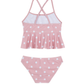 Back View Of Dot Dot Dot  Scoop Neck Ruffle Swim Set | pink