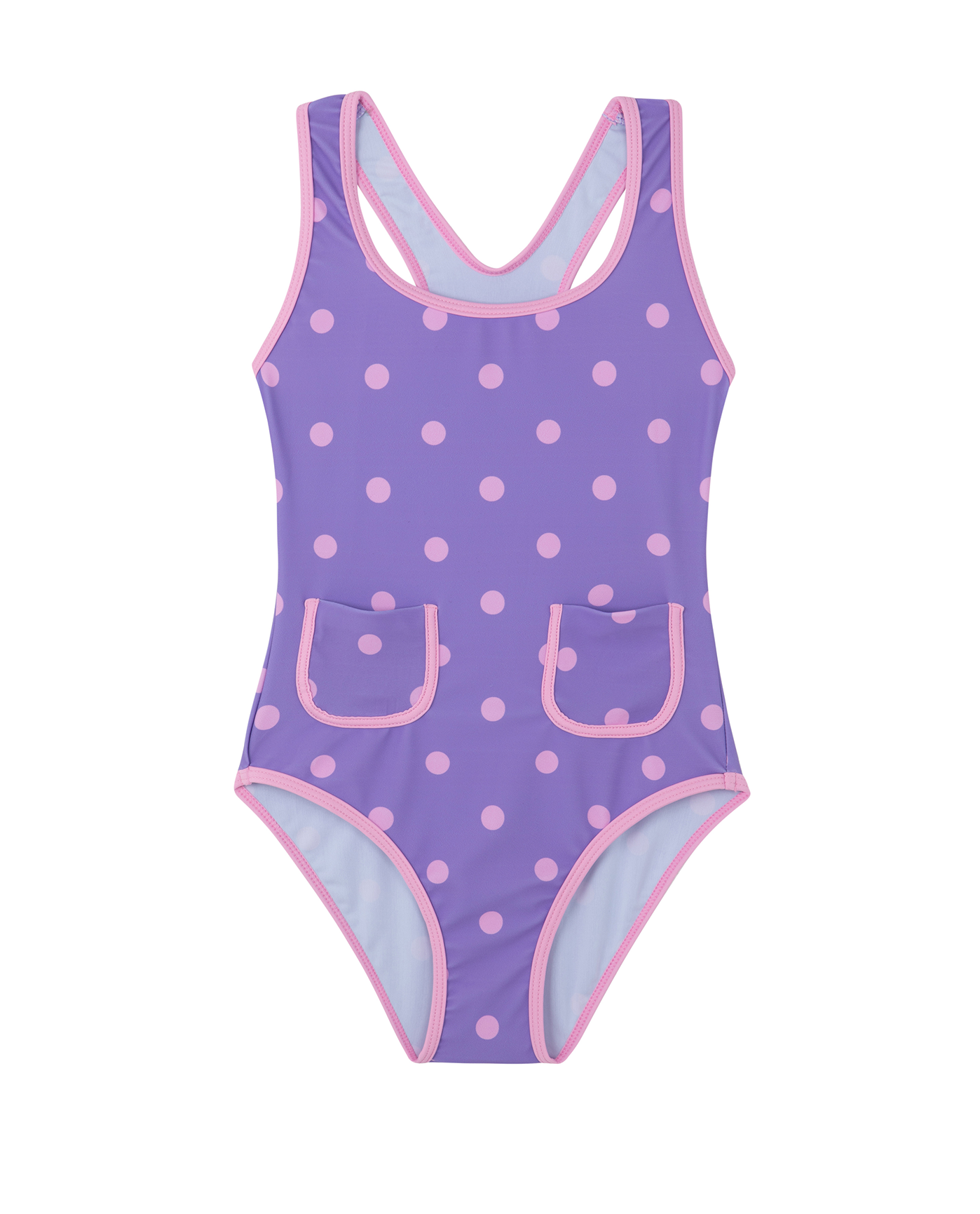 Front View Of Dot Dot Dot  Racerback One Piece  | purple

