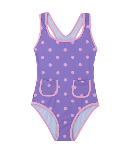Front View Of Dot Dot Dot  Racerback One Piece  | purple
