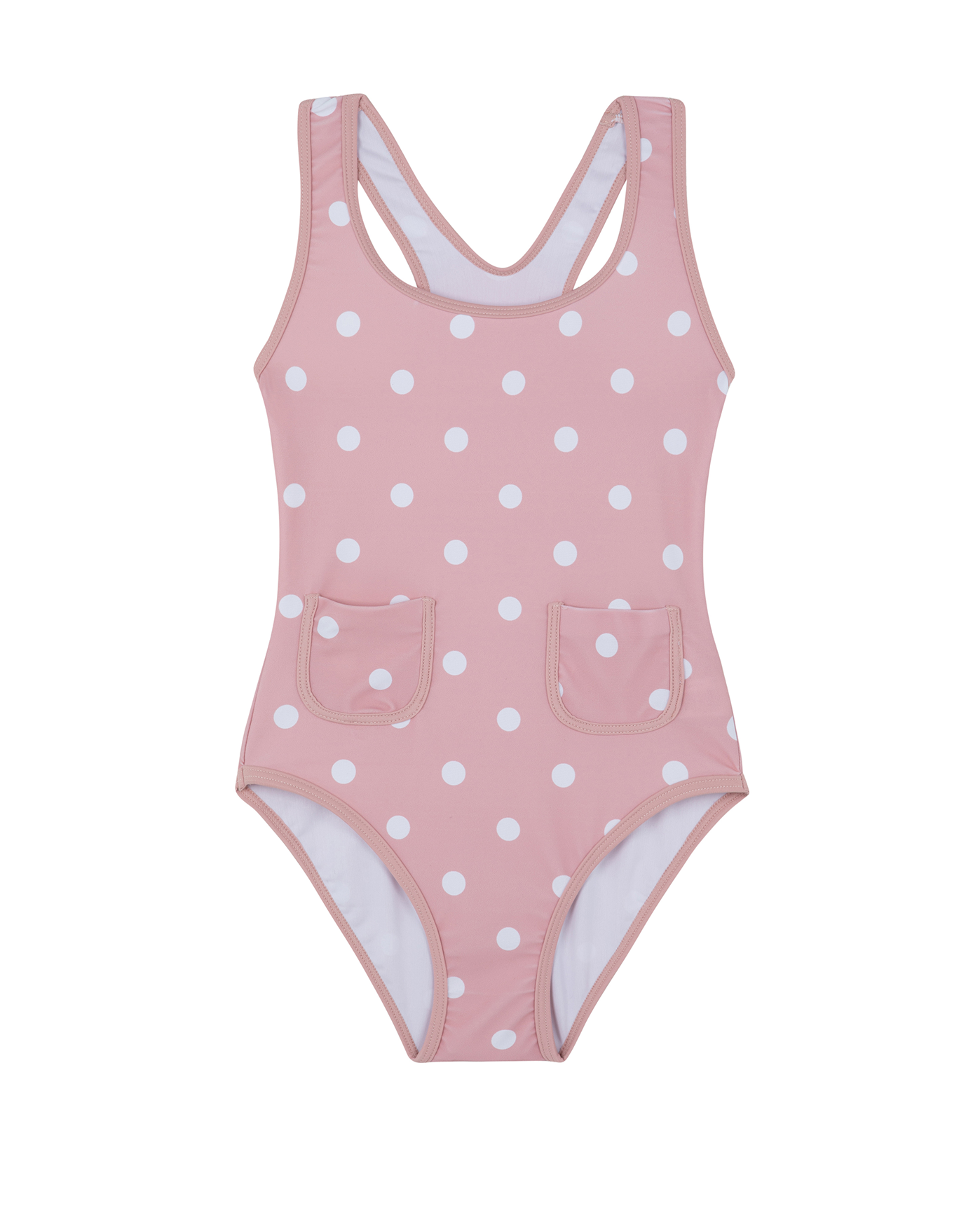 Front View Of Dot Dot Dot  Racerback One Piece  | pink
