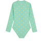 Back View Of Dot Dot Dot Long Sleeve Zip Front One Piece | green
