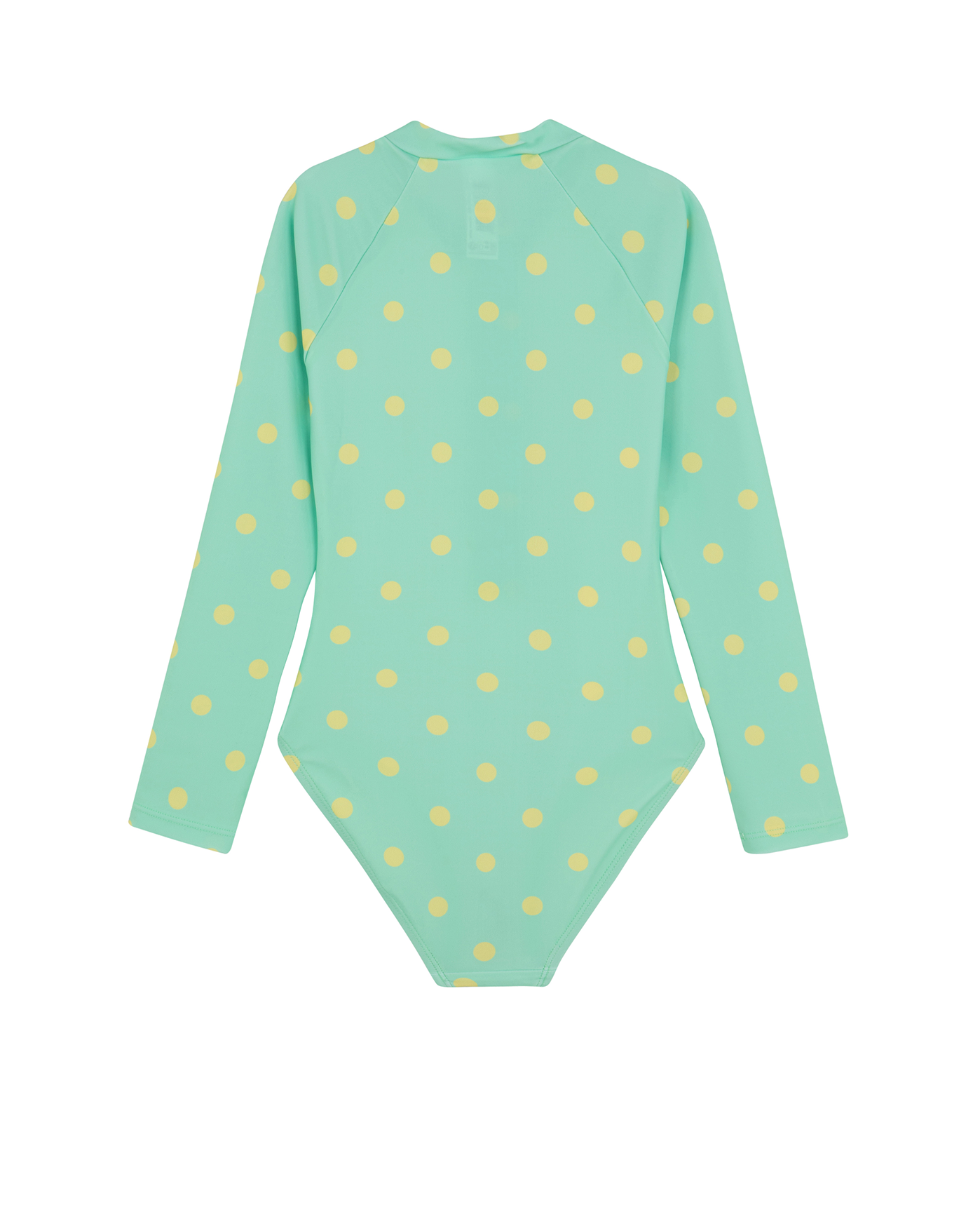 Back View Of Dot Dot Dot Long Sleeve Zip Front One Piece | green
