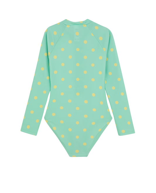 Dot Dot Dot Long Sleeve Zip Front One Piece | GREEN