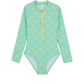 Front View Of Dot Dot Dot Long Sleeve Zip Front One Piece | green
