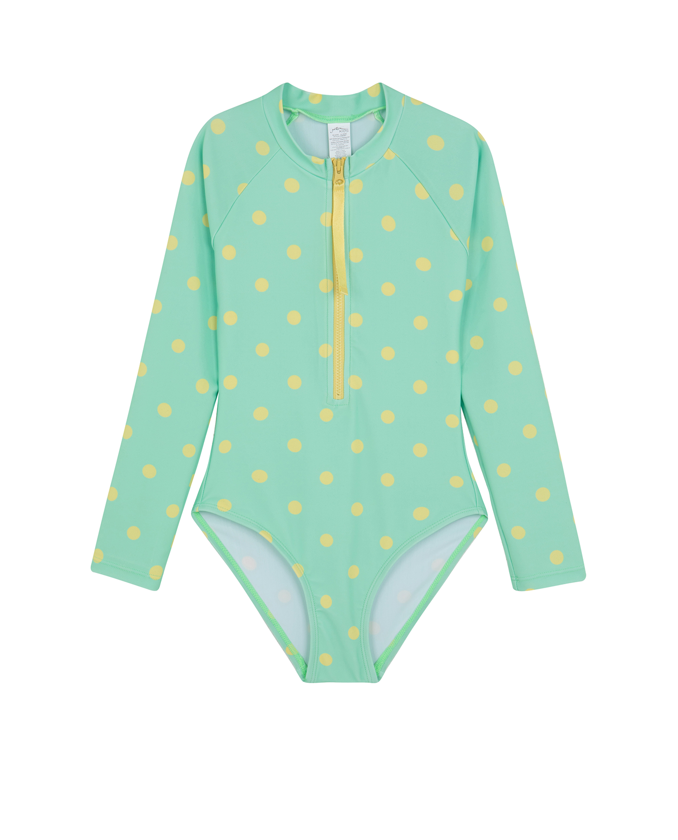 Front View Of Dot Dot Dot Long Sleeve Zip Front One Piece | green
