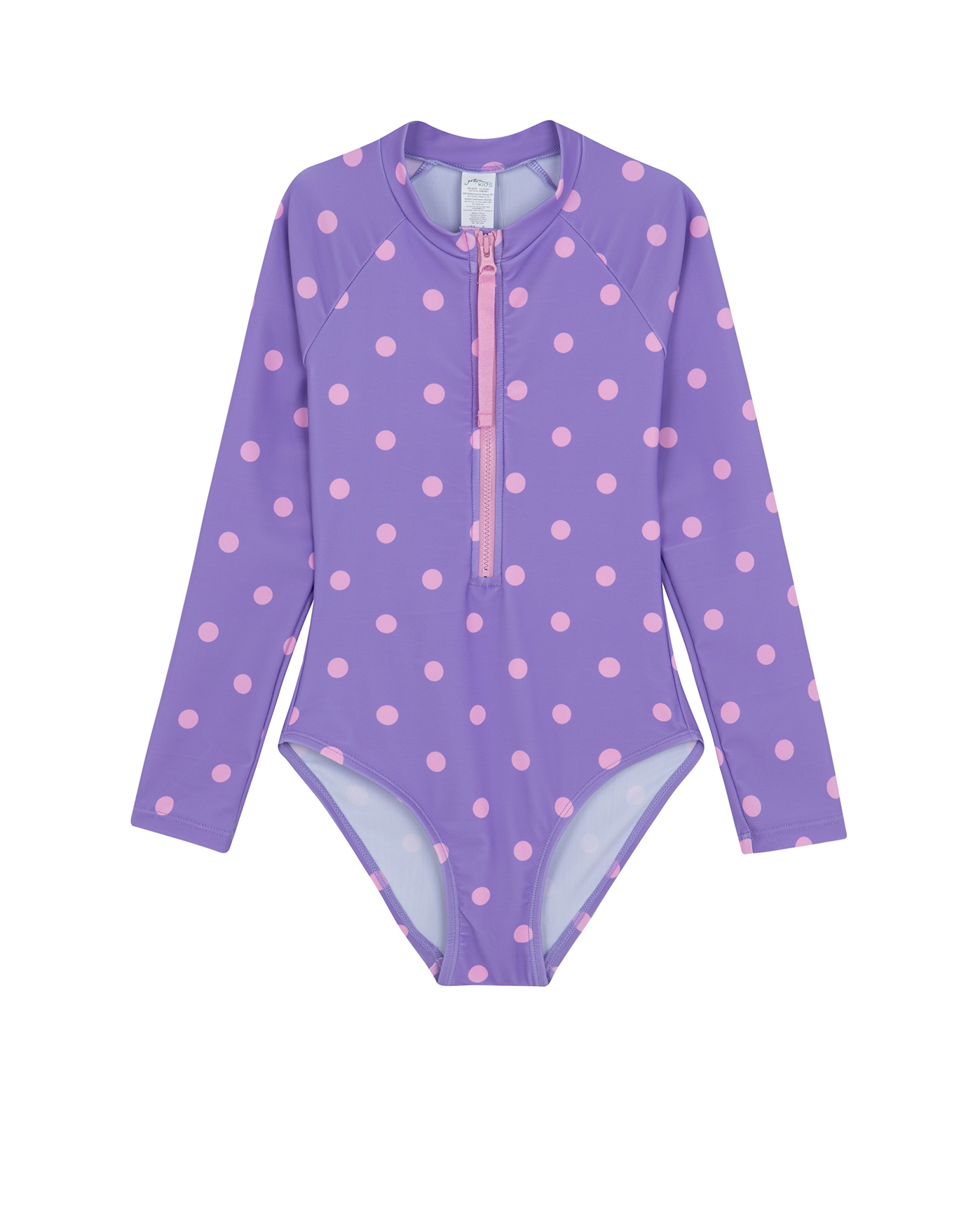 Front View Of Dot Dot Dot Long Sleeve Zip Front One Piece | purple
