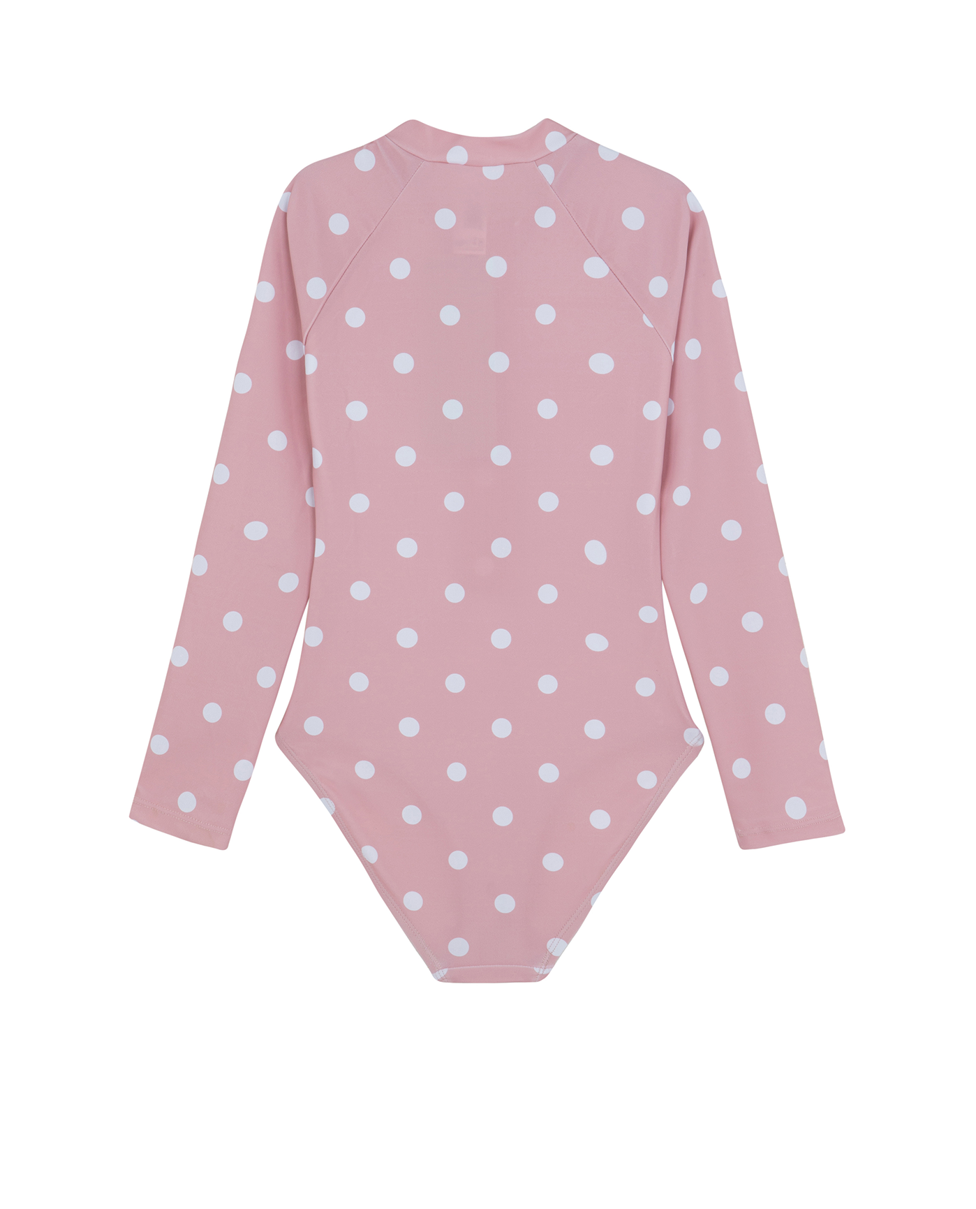 Back View Of Dot Dot Dot Long Sleeve Zip Front One Piece | pink
