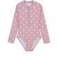 Front View Of Dot Dot Dot Long Sleeve Zip Front One Piece | pink
