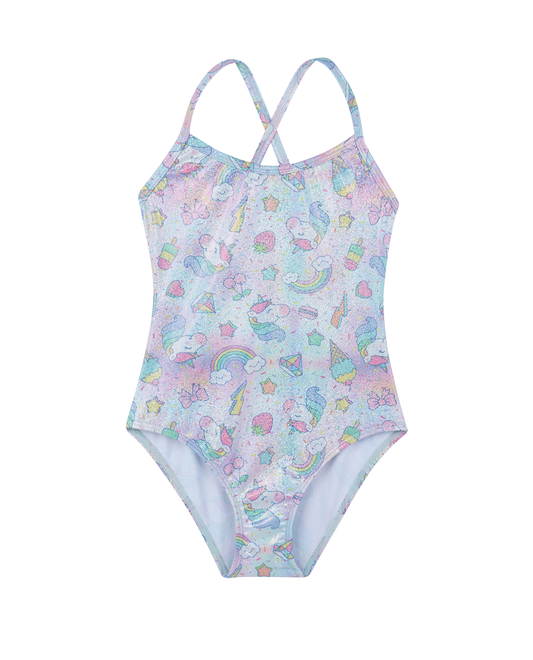 Front View Of Unicorn Squad  Criss Cross Back One Piece | unicorn-multi
