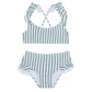 Front View Of Sweet Stripe Scoop Neck Ruffle Swim Set | white-green
