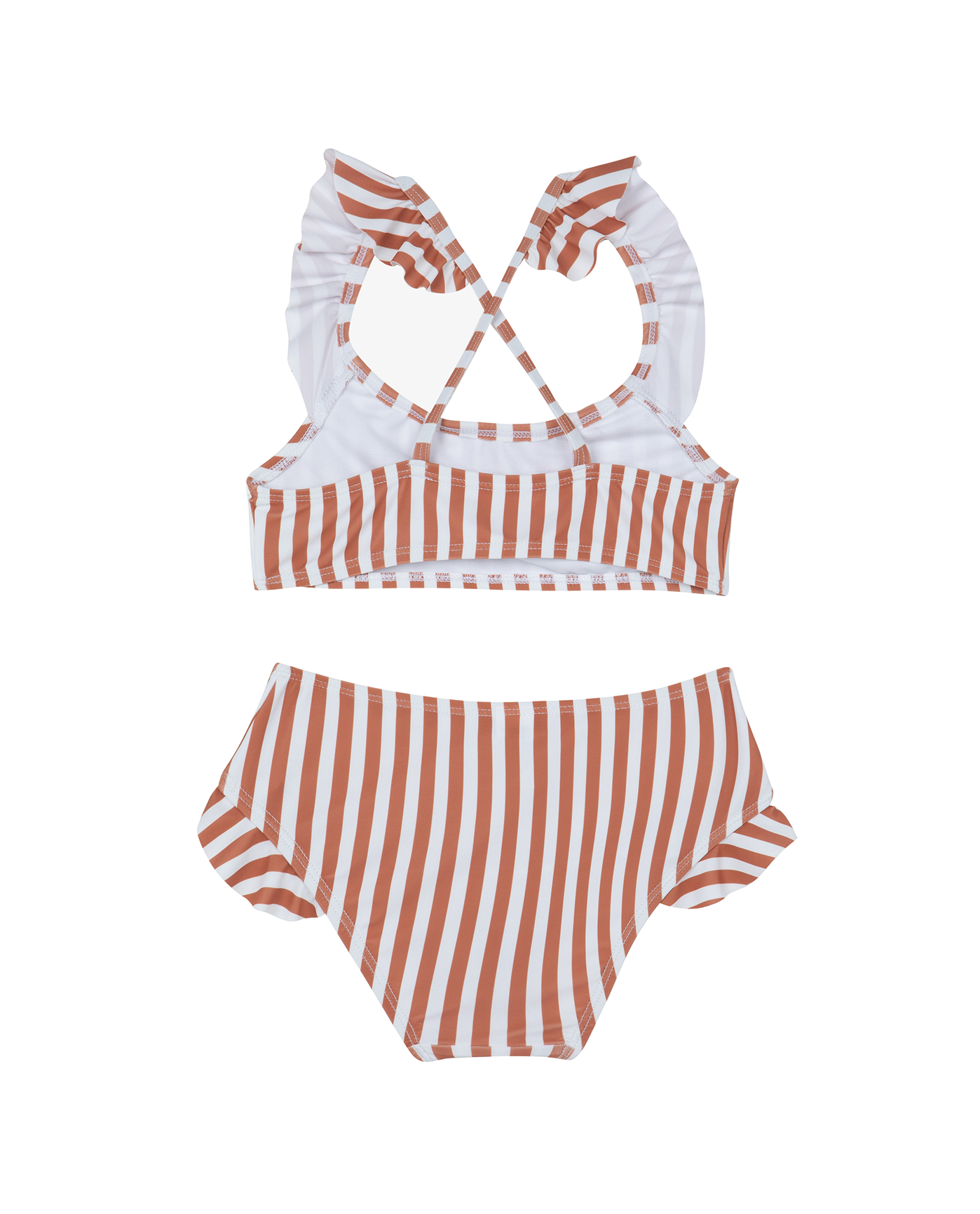 Back View Of Sweet Stripe Scoop Neck Ruffle Swim Set | white-terraco