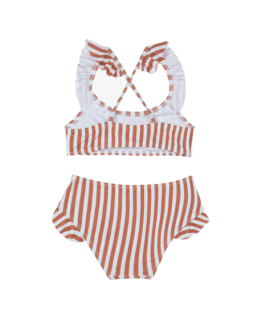 Back View Of Sweet Stripe Scoop Neck Ruffle Swim Set | white-terraco