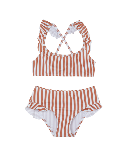 Front View Of Sweet Stripe Scoop Neck Ruffle Swim Set | white-terraco
