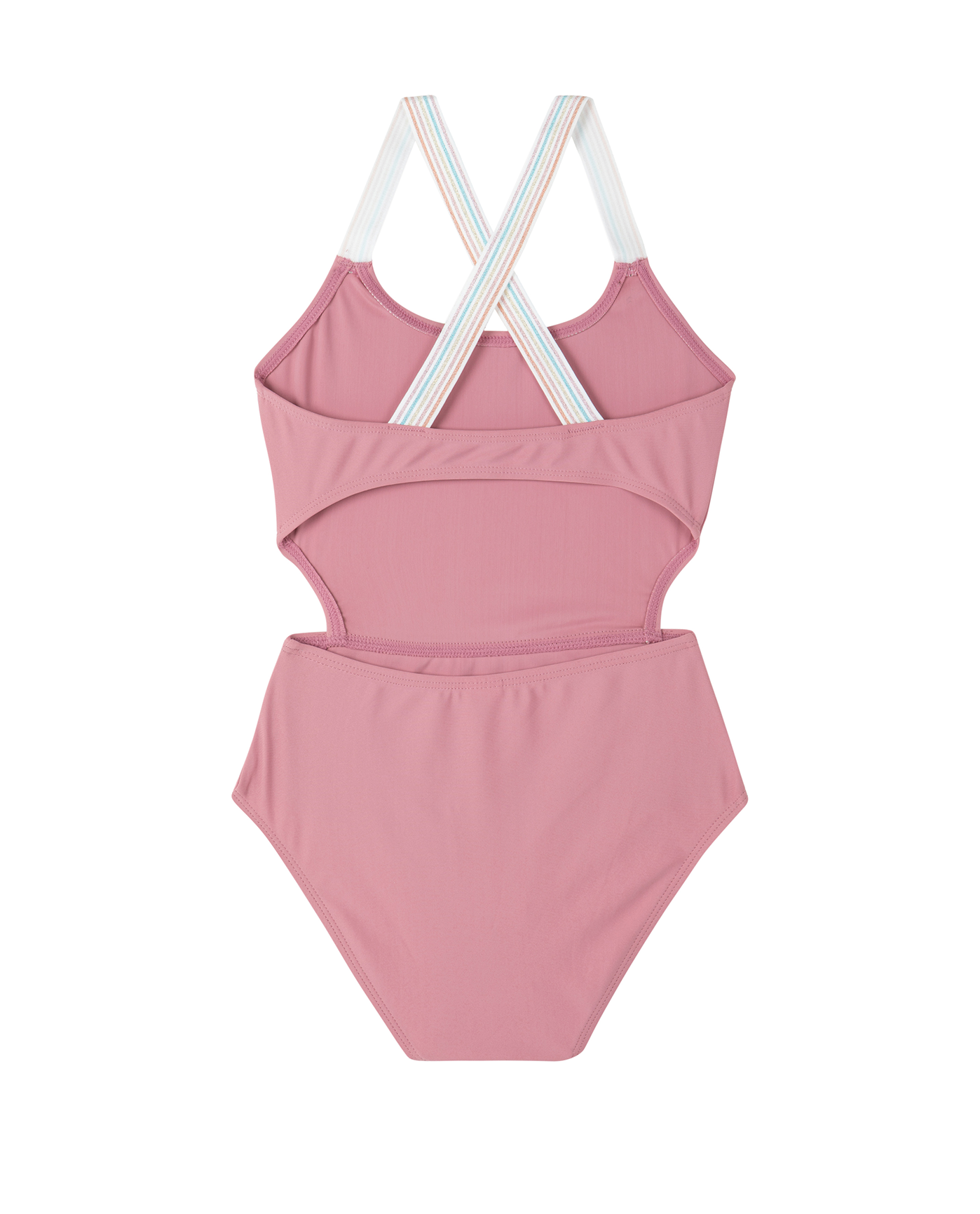 Back View Of Rainbow Star Cut Out Cross Strap One Piece  | rainbow-pink