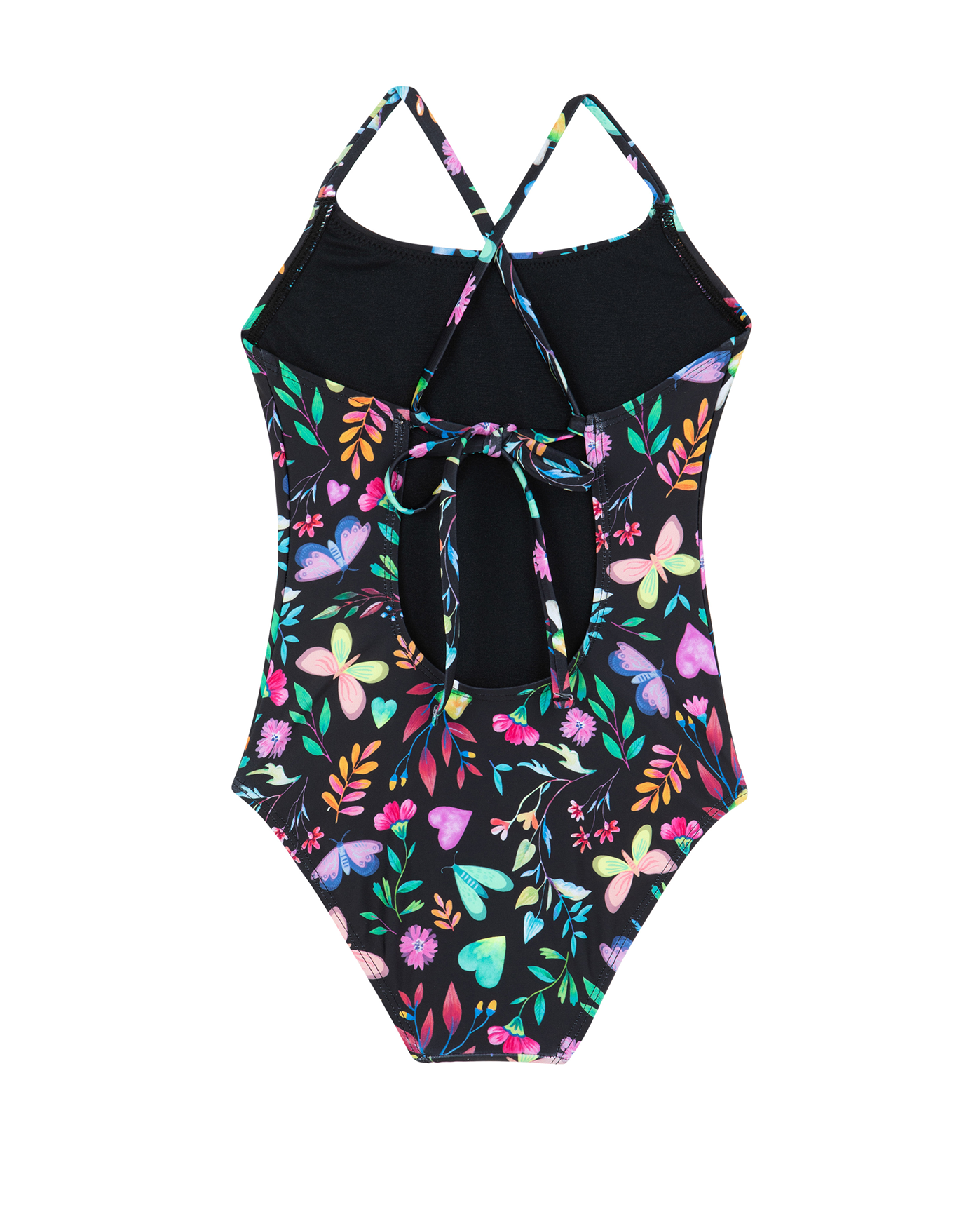 Back View Of Butterfly Dream Criss Cross Tie Back One Piece | butterfly-multi
