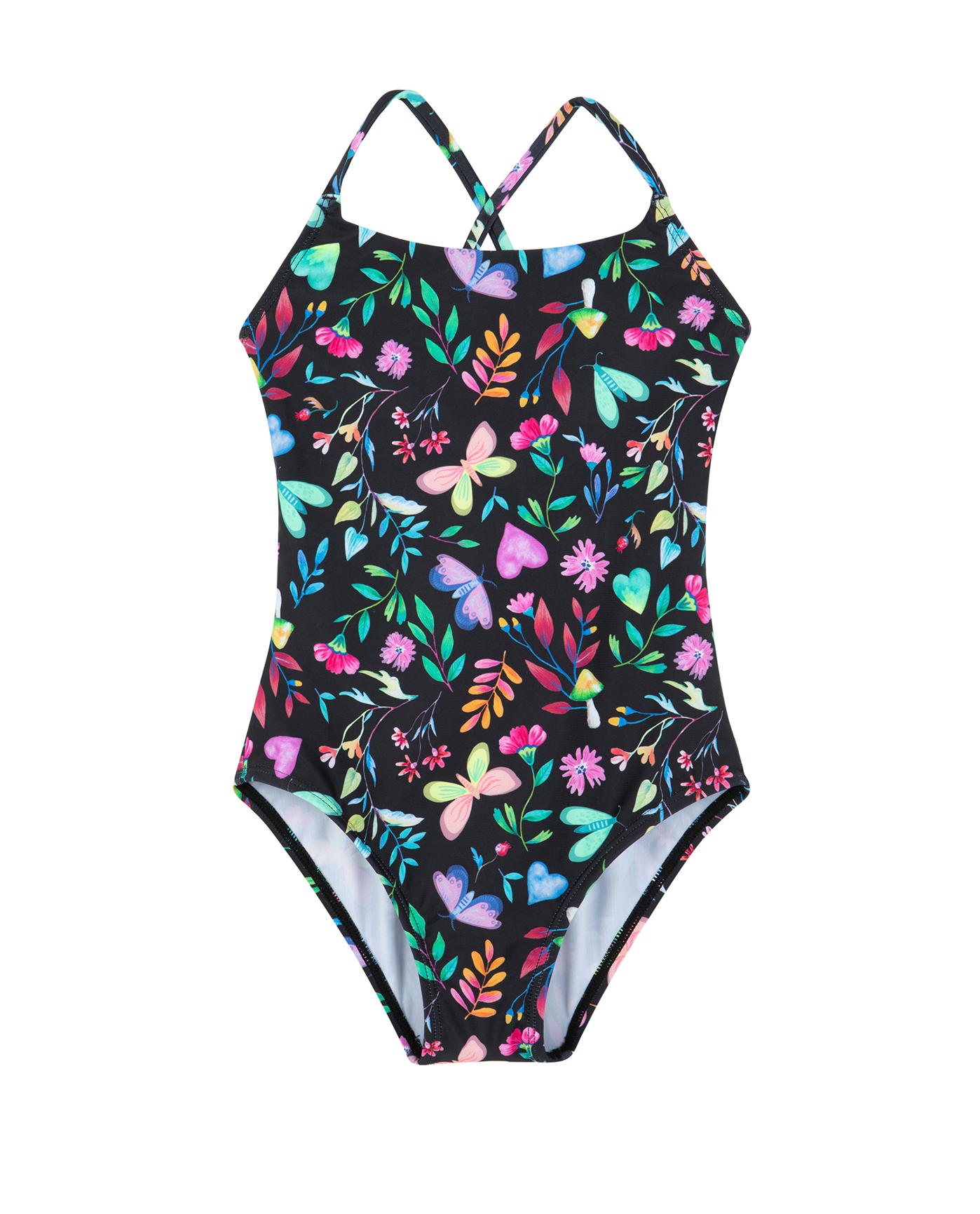 Front View Of Butterfly Dream Criss Cross Tie Back One Piece | butterfly-multi
