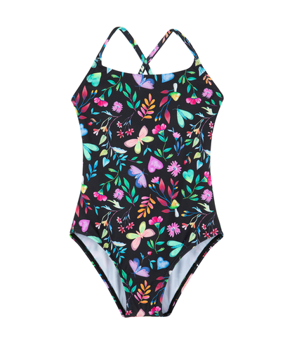 Front View Of Butterfly Dream Criss Cross Tie Back One Piece | butterfly-multi
