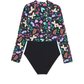 Back View Of Butterfly Dream Long Sleeve Zip Front One Piece | butterfly-multi
