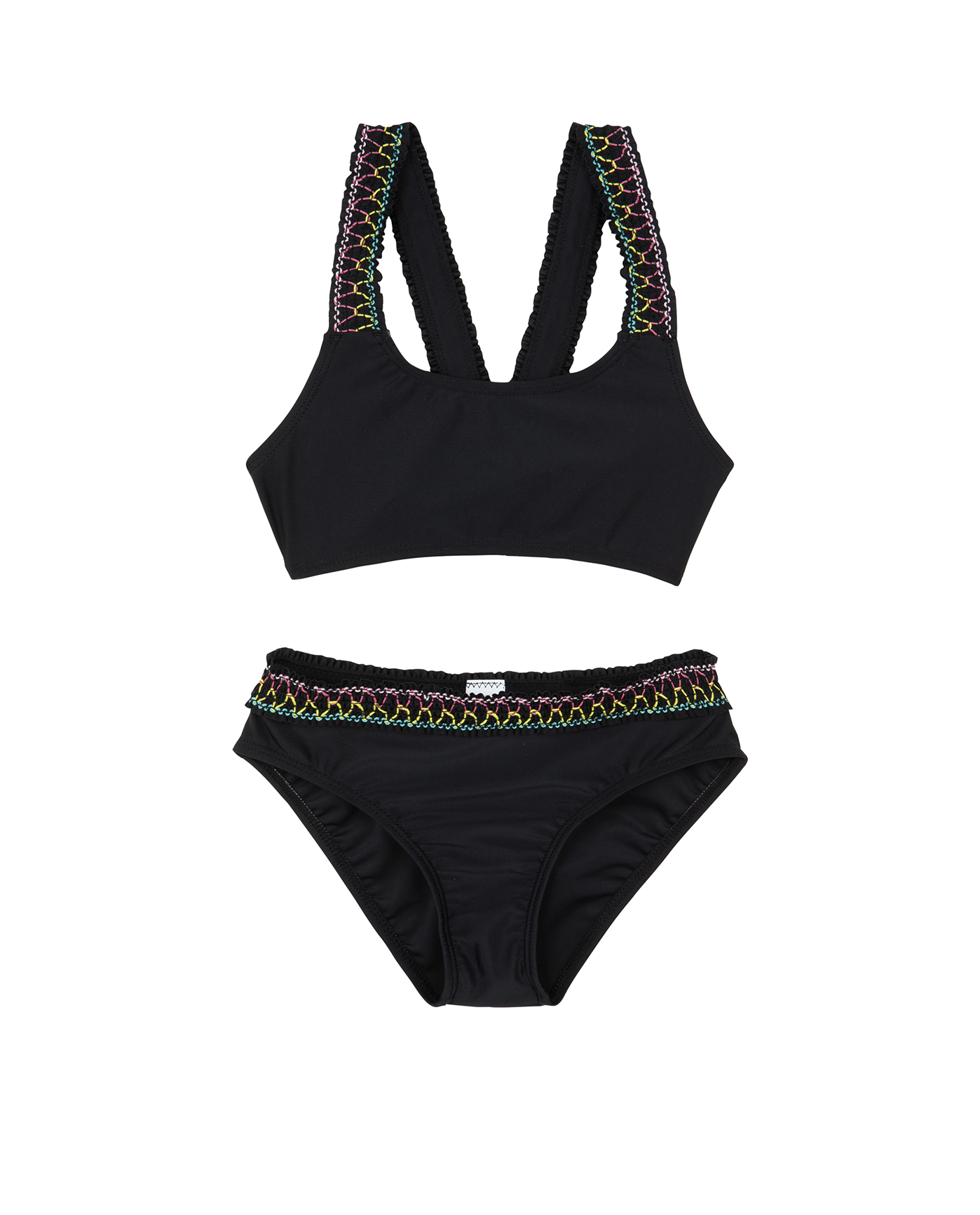 Ruffle Love Cross Strap Swim Set - Black