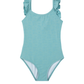 Front View Of Palm Party Textured Square Neck Ruffle One Piece | palm-party-green
