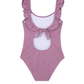 Back View Of Palm Party Textured Square Neck Ruffle One Piece | palm-party-pink