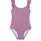 Front View Of Palm Party Textured Square Neck Ruffle One Piece | palm-party-pink