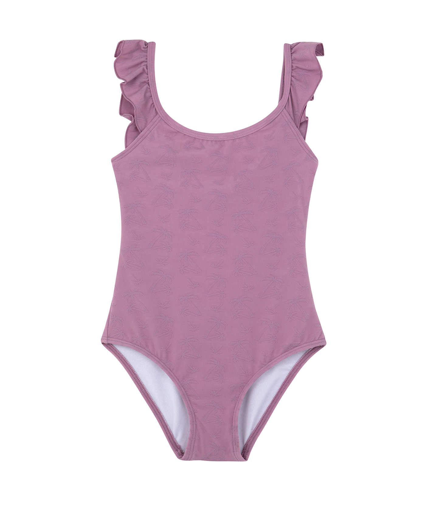 Front View Of Palm Party Textured Square Neck Ruffle One Piece | palm-party-pink