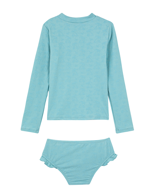 Back View Of Palm Party Textured Long Sleeve Rash Guard Set | palm-party-green
