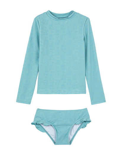 Front View Of Palm Party Textured Long Sleeve Rash Guard Set | palm-party-green
