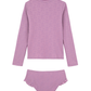 Front View Of Palm Party Textured Long Sleeve Rash Guard Set | palm-party-pink