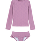 Front View Of Palm Party Textured Long Sleeve Rash Guard Set | palm-party-pink
