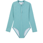 Front View Of Palm Party Textured Long Sleeve Zip Front One Piece | palm-party-green
