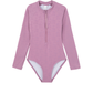 Front View Of Palm Party Textured Long Sleeve Zip Front One Piece | palm-party-pink