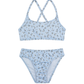 Front View Of Ditsy Dream Textured Criss Cross Strap Swim Set | light-blue
