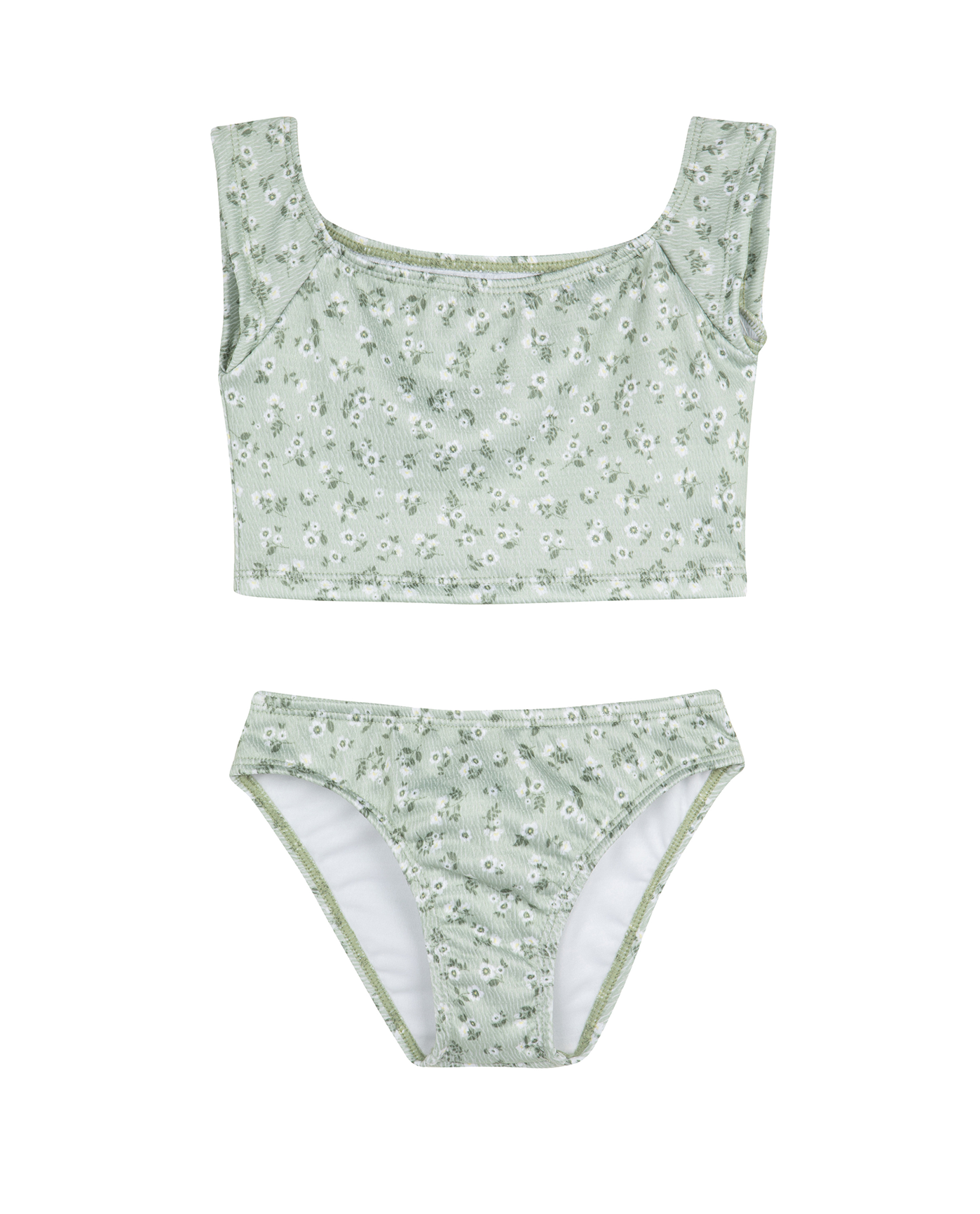 Front View Of Ditsy Dream Off Shoulder Cap Sleeve Swim Set | green
