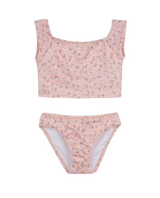 Front View Of Ditsy Dream Off Shoulder Cap Sleeve Swim Set | orange
