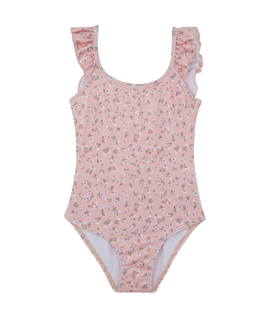 Front View Of Ditsy Dream Textured  Square Neck Ruffle One Piece | orange
