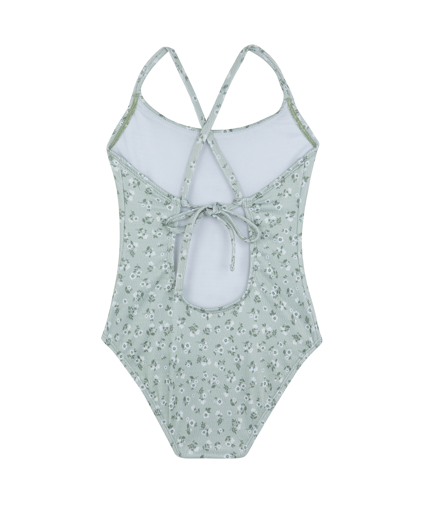 Back View Of Ditsy Dream Textured Criss Cross Tie Back One Piece | green
