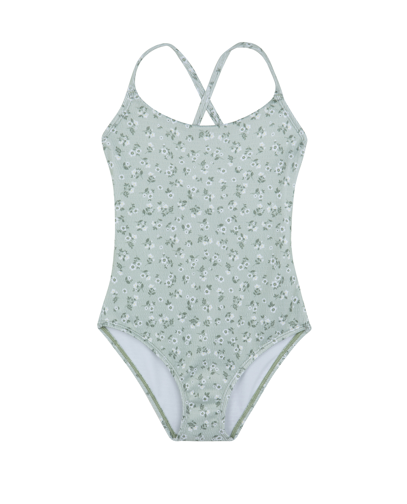 Front View Of Ditsy Dream Textured Criss Cross Tie Back One Piece | green
