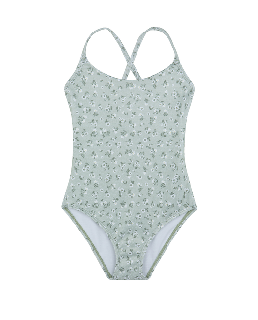 Ditsy Dream Textured Criss Cross Tie Back One Piece | DITSY GREEN