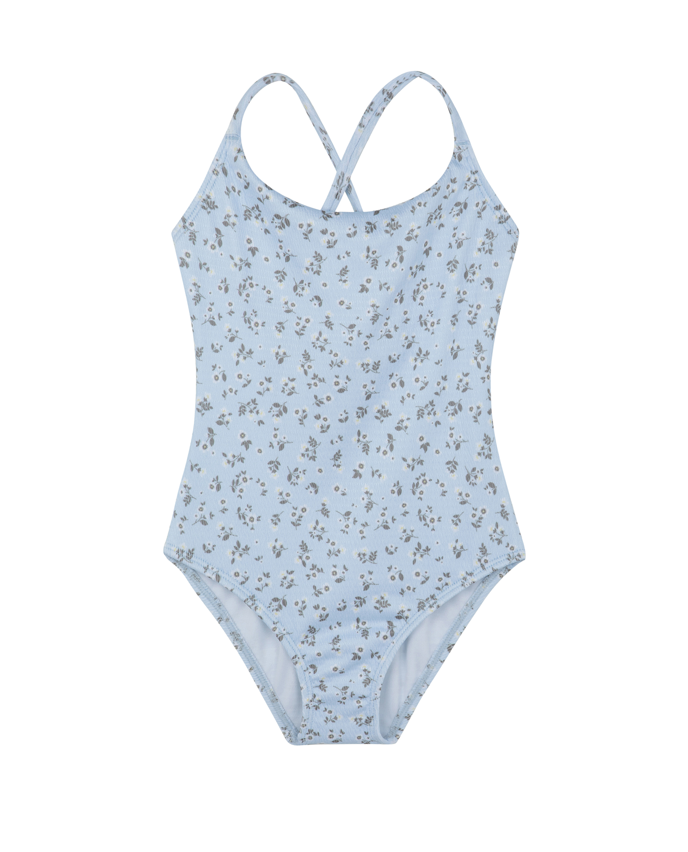 Front View Of Ditsy Dream Textured Criss Cross Tie Back One Piece | light-blue
