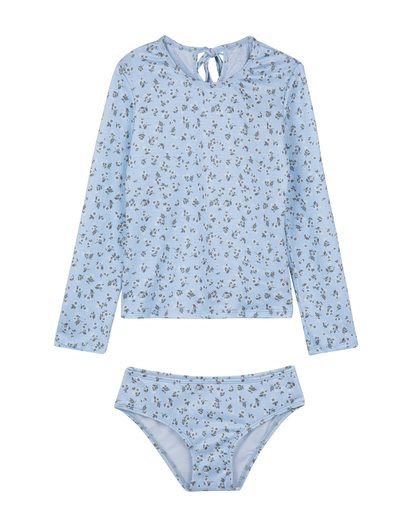 Front View Of Ditsy Dream Textured Long Sleeve Rash Guard Set | light-blue
